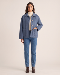 Women's Cropped Cashmere Coat in blue — studio front