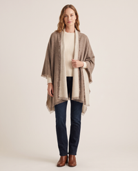 Women's Oversized Cashmere Wrap Scarf in Heather Toast / Oatmeal, studio front