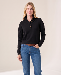 Women's Cashmere Stand Collar Sweater in Black, studio front