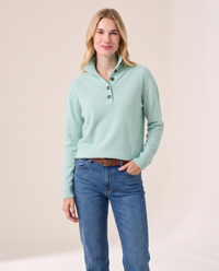 Women's Cashmere Stand Collar Sweater in Sea Mist, studio front