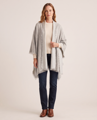 Women's Oversized Cashmere Wrap Scarf in Heather Grey / Mist, studio front