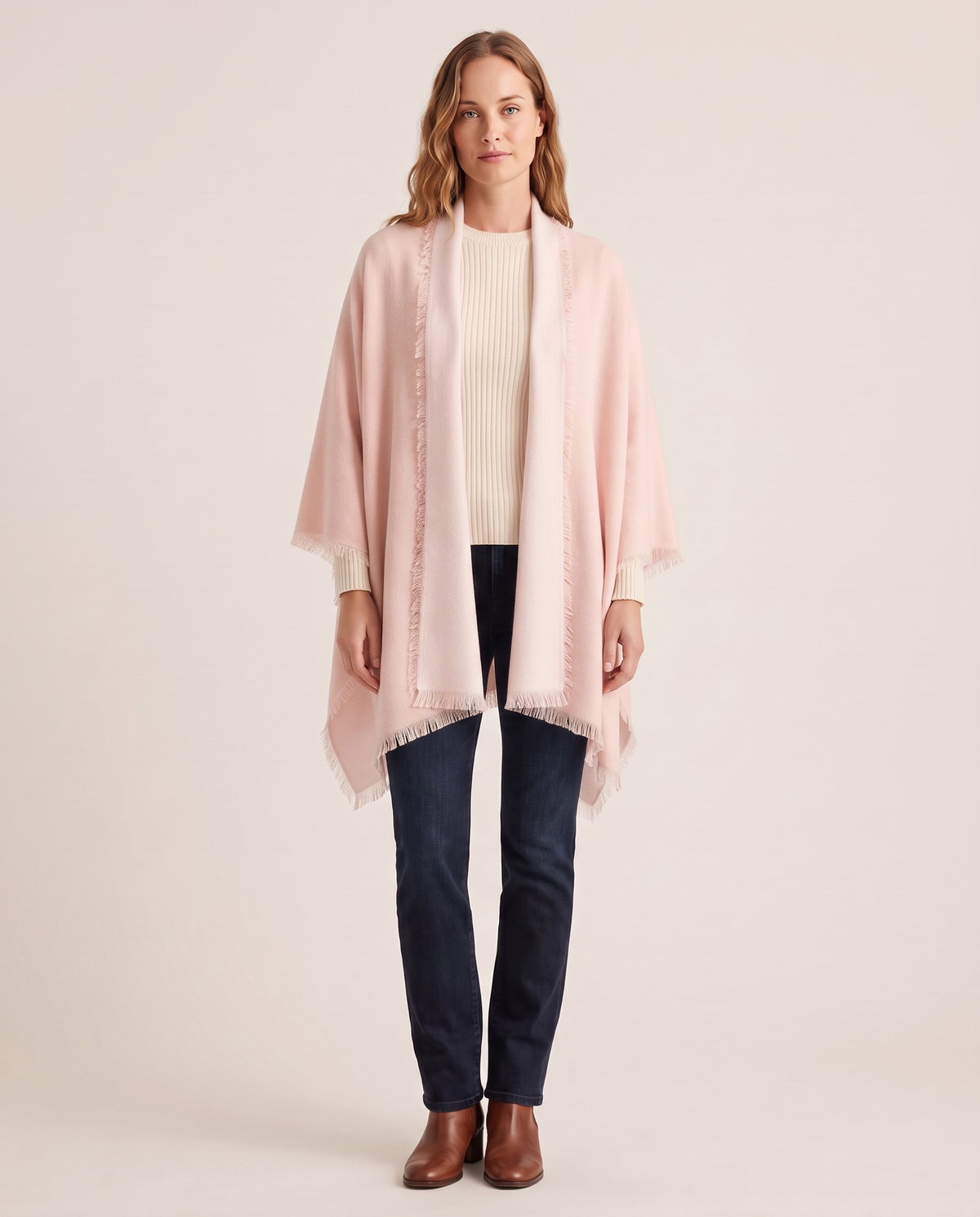 Women's Oversized Cashmere Wrap Scarf in Pale Pink / Cloud Pink, studio front