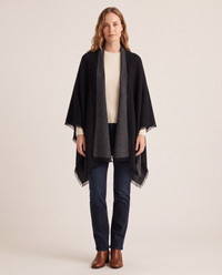 Women's Oversized Cashmere Wrap Scarf in Black / Smokey Charcoal, studio front