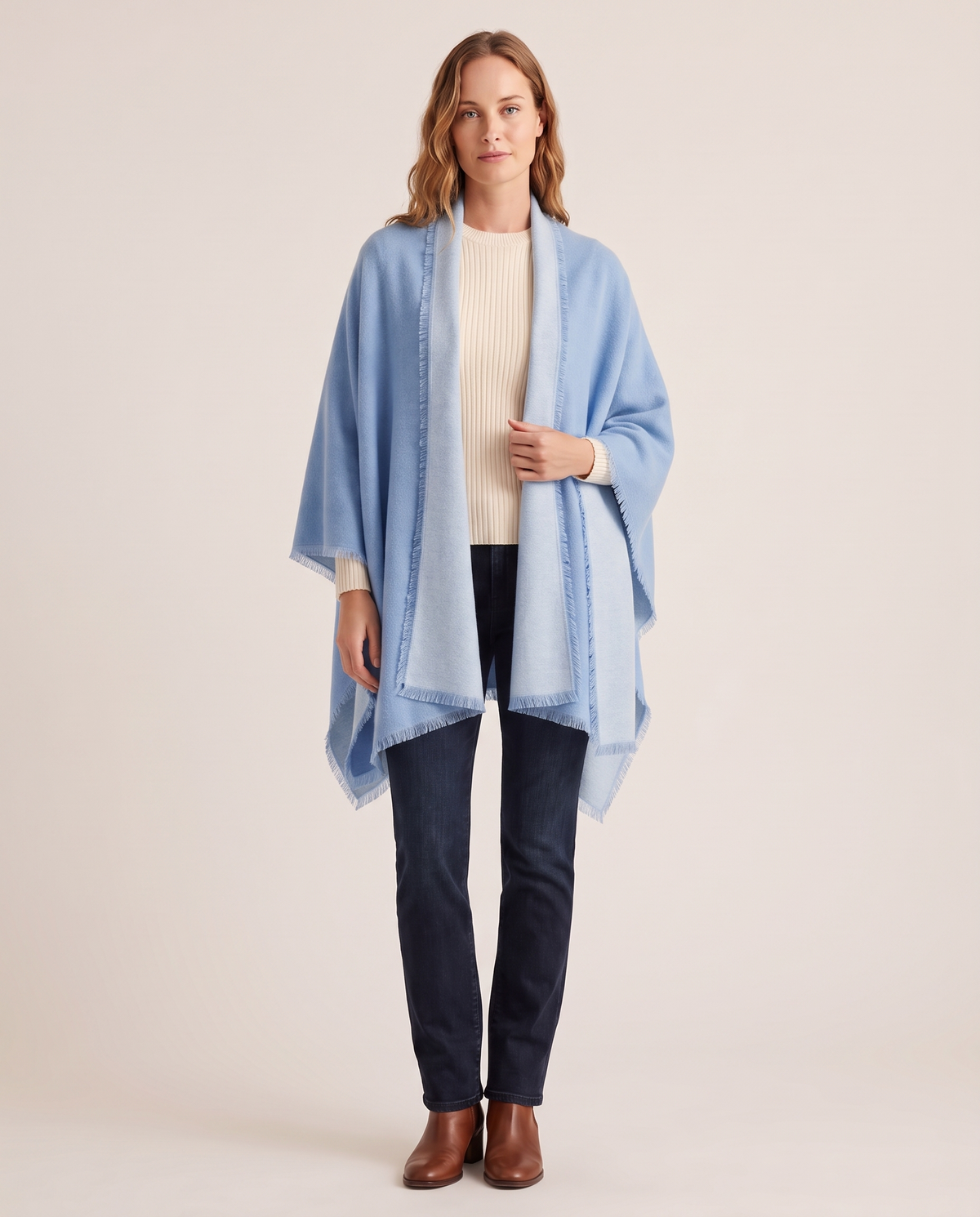 Women's Oversized Cashmere Wrap Scarf in Sky Blue, studio front