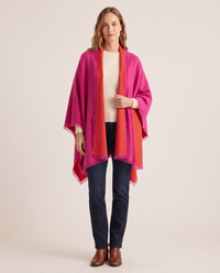 Women's Oversized Cashmere Wrap Scarf in Hot Pink / Orange, studio front