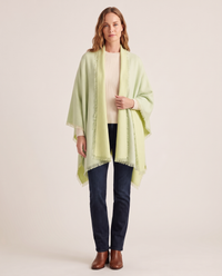 Women's Oversized Cashmere Wrap Scarf in Honeydew / Pear, studio front