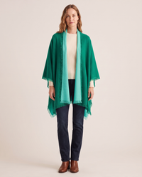 Women's Oversized Cashmere Wrap Scarf in Emerald Green / Aqua Blue, studio front