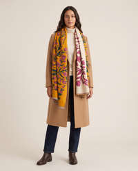 Women's Reversible Botanical Blanket Scarf in Yellow, studio front