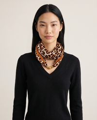 Women's Silky Leopard Neck Scarf in Brown, studio front