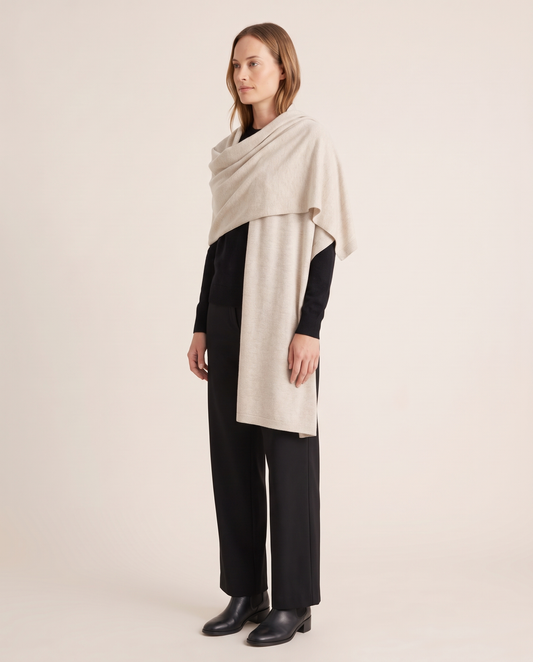 Women's Organic Cotton Travel Scarf in Birch, three-quarter view