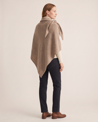 Women's Knit Triangle Shawl in Camel, three-quarter back view
