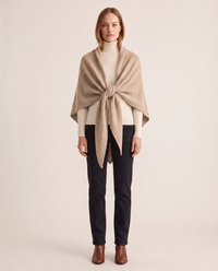 Women's Knit Triangle Shawl in Khaki, studio front