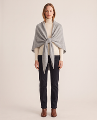 Women's Knit Triangle Shawl in Grey, studio front