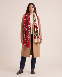 Women's Reversible Botanical Blanket Scarf in Red, studio front