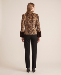 Women's Leopard Print Jacket with Faux Fur Cuffs — studio back