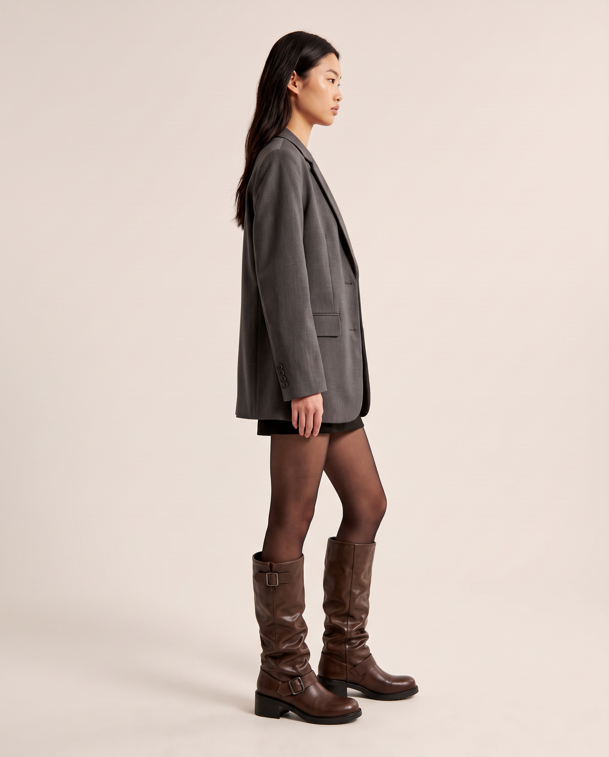 Slouch moto boots for women, side view