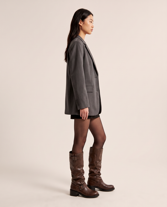 Slouch moto boots for women, side view