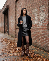 Biker boots for women styled with a black wool coat in Brooklyn