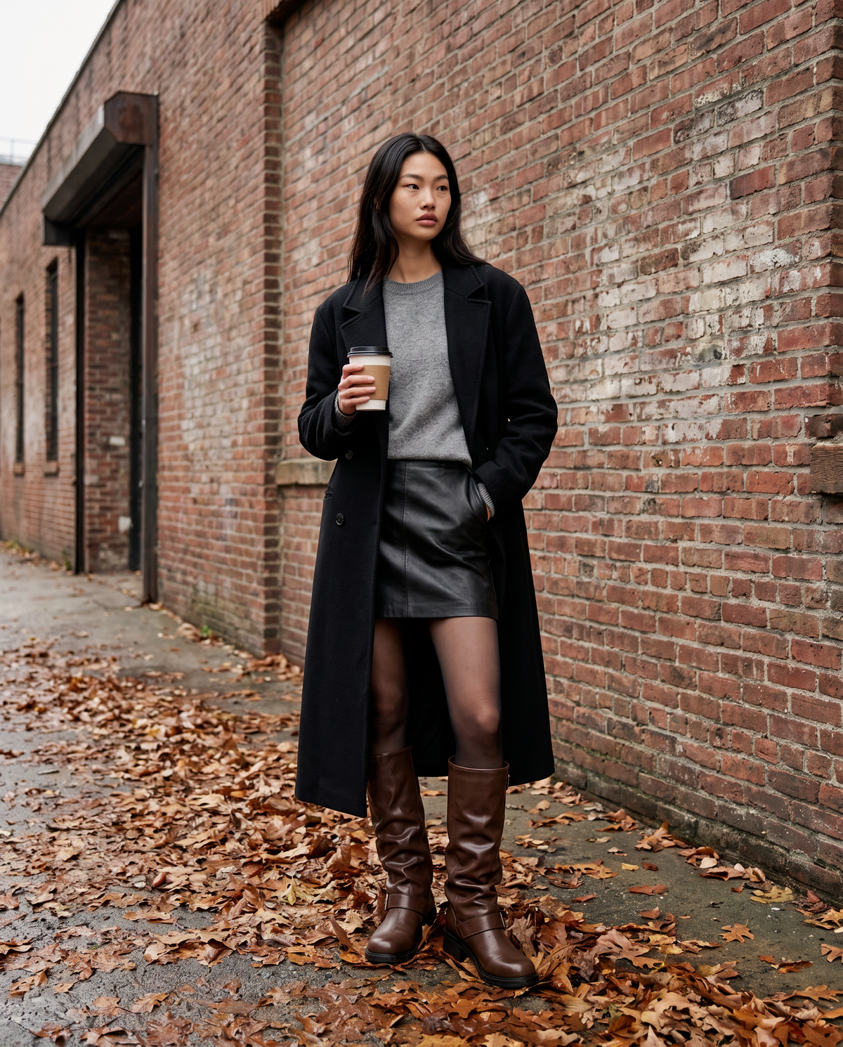 Biker boots for women styled with a black wool coat in Brooklyn