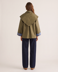 Cape collar swing trench coat for women, back view