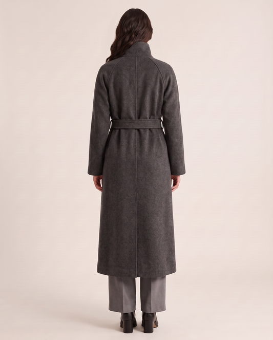 Long wool wrap coat for women, back view