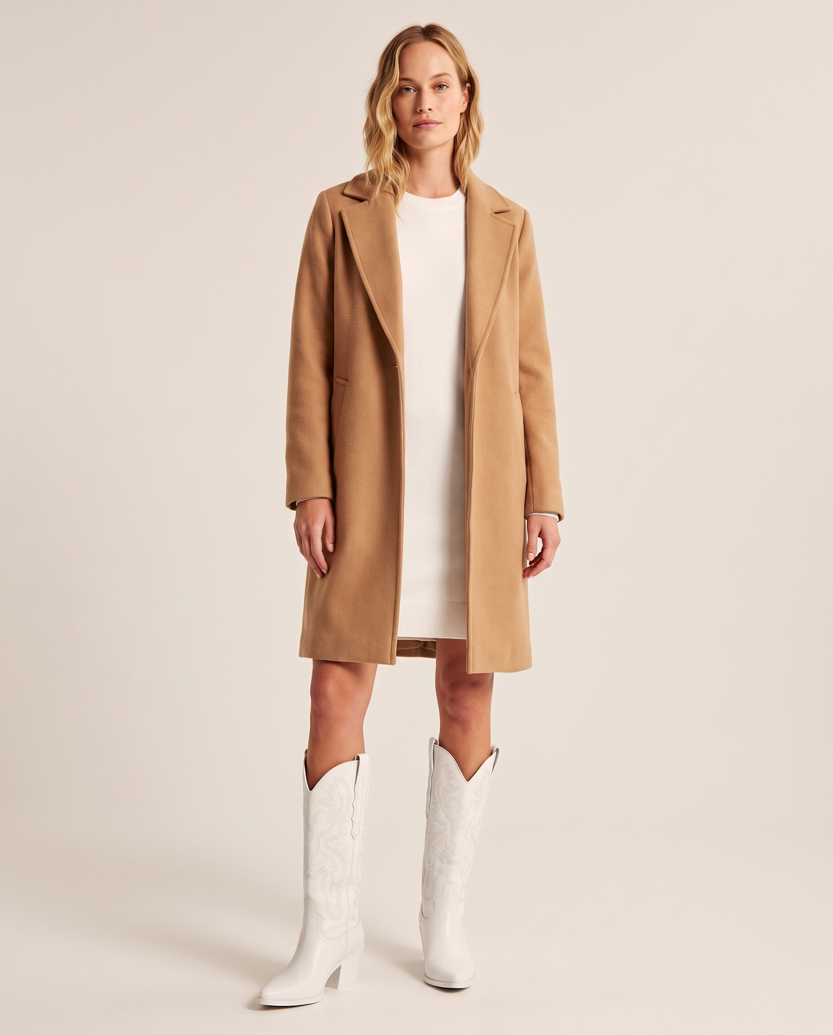 ONORA white pointed toe western boots with block heel for women - white front view