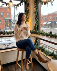 ONORA tan suede western ankle boots for women - winter coffee shop outfit