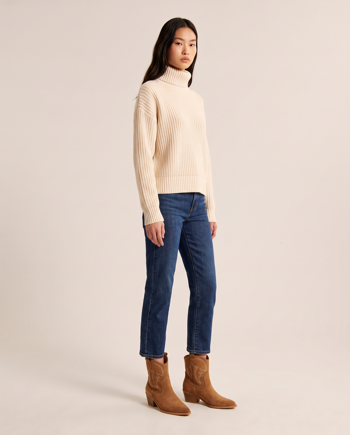ONORA tan suede western ankle boots for women - three-quarter view