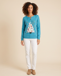 ONORA Christmas tree henley sweater - Blue front