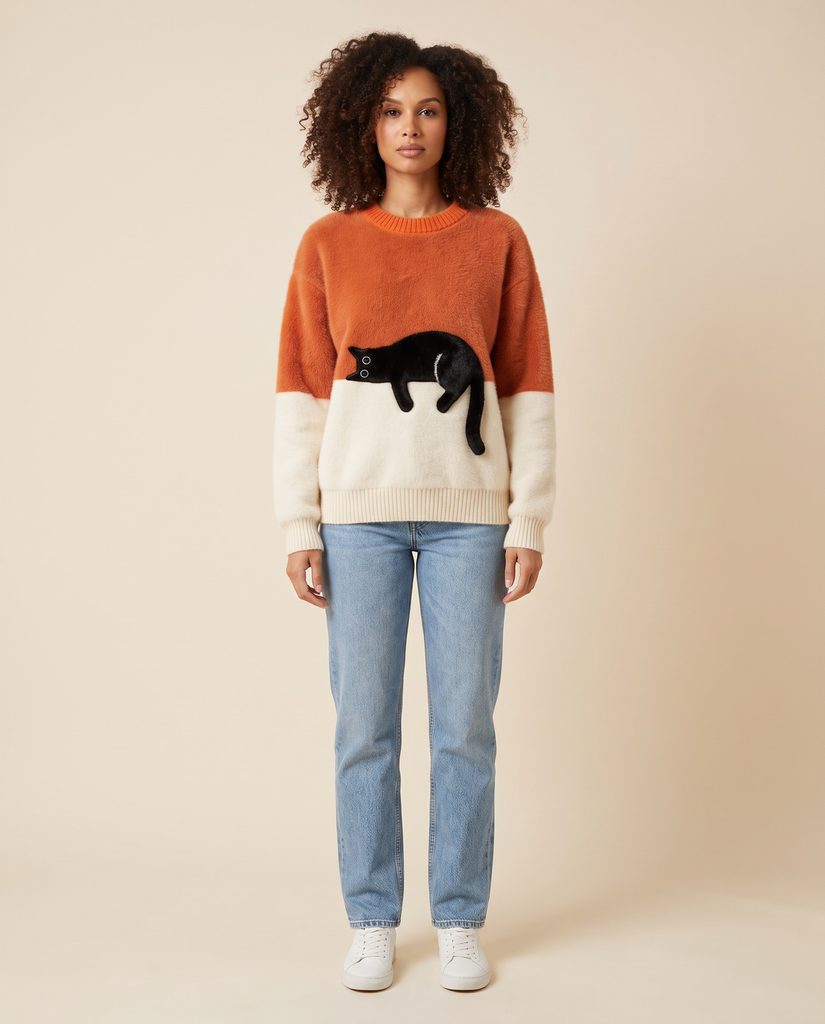 ONORA black cat sweater - Orange front