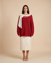 ONORA off shoulder Christmas sweater with bow - Red front