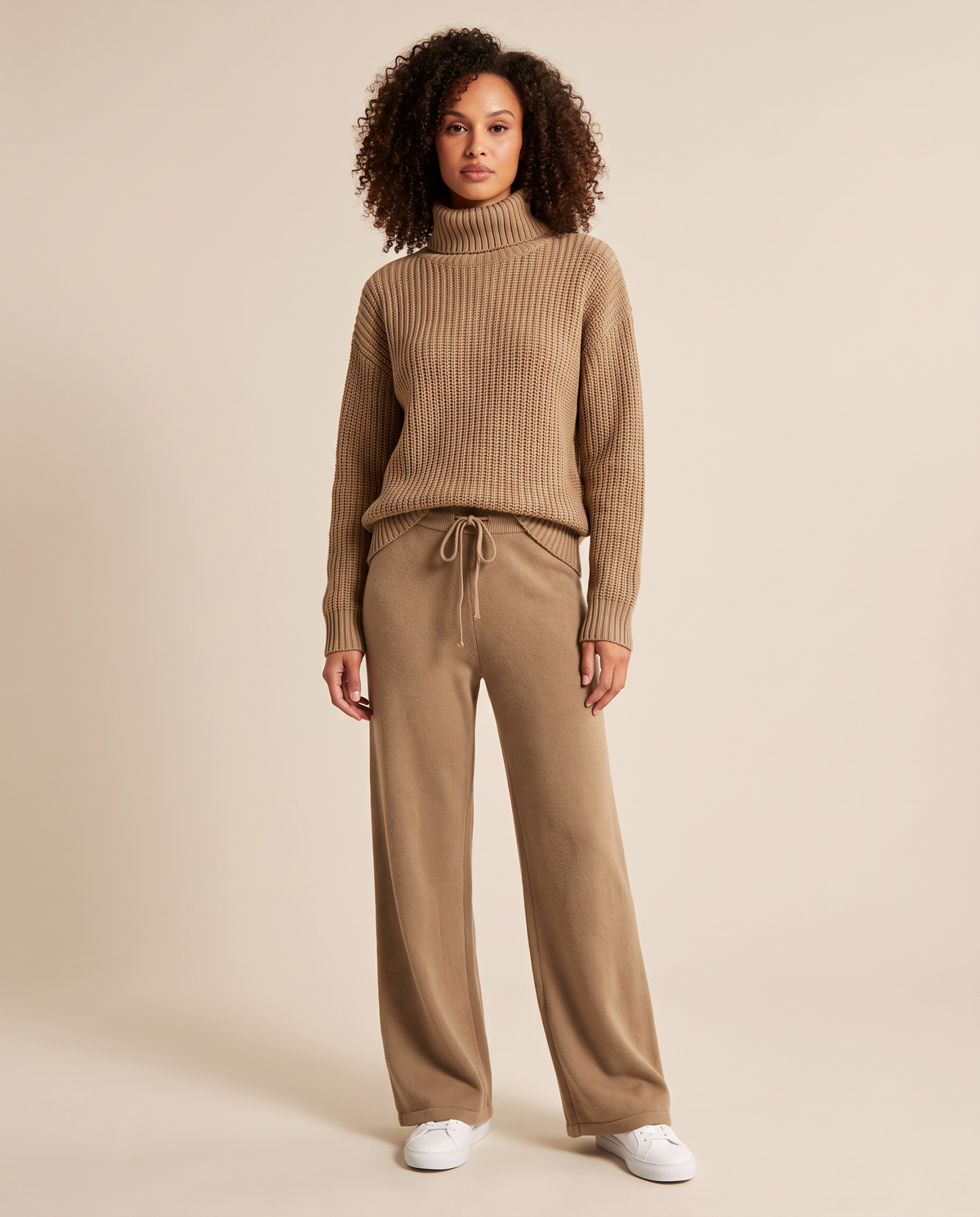 ONORA turtleneck knit lounge set - front view, khaki