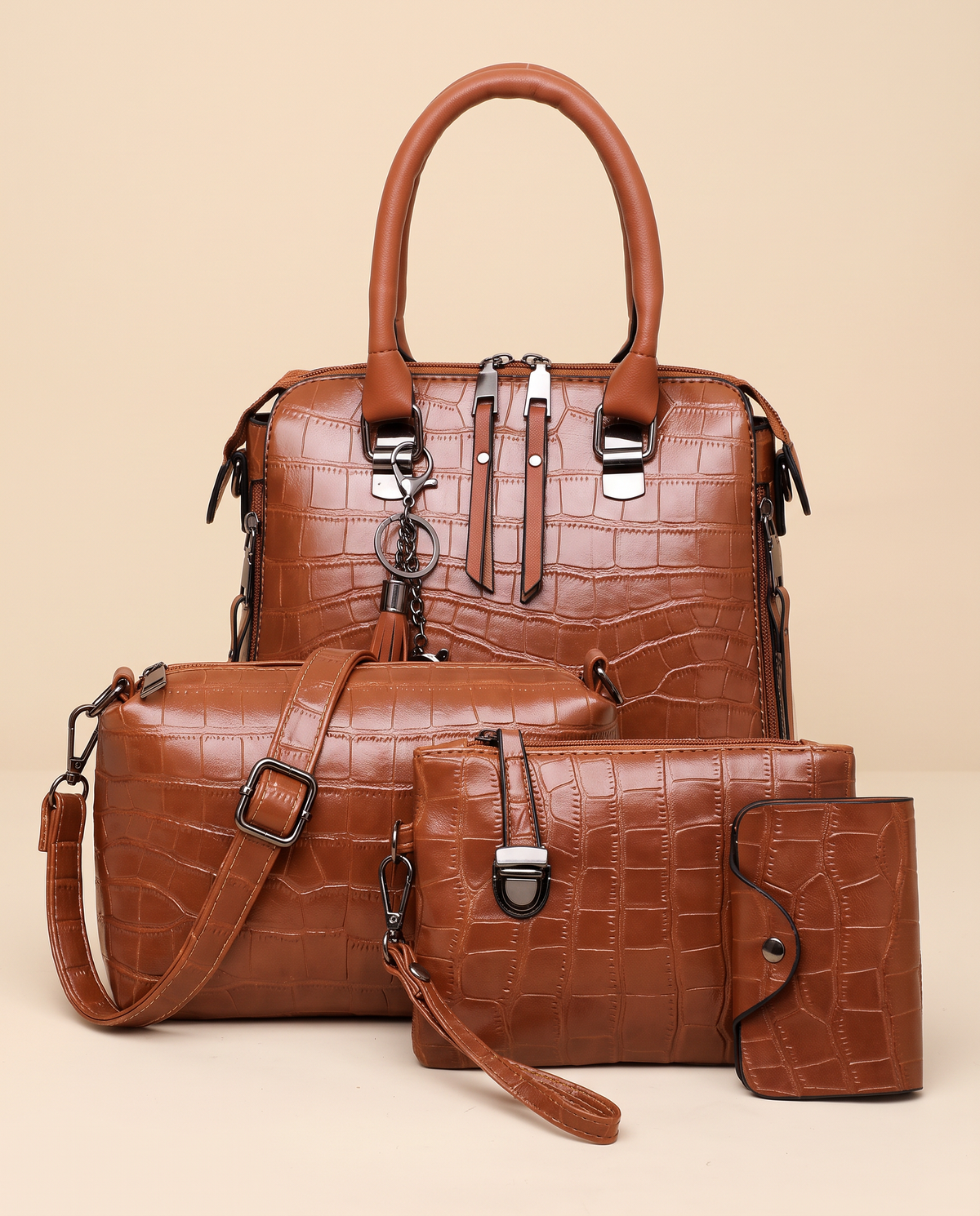 ONORA croc embossed tote bag set - detail