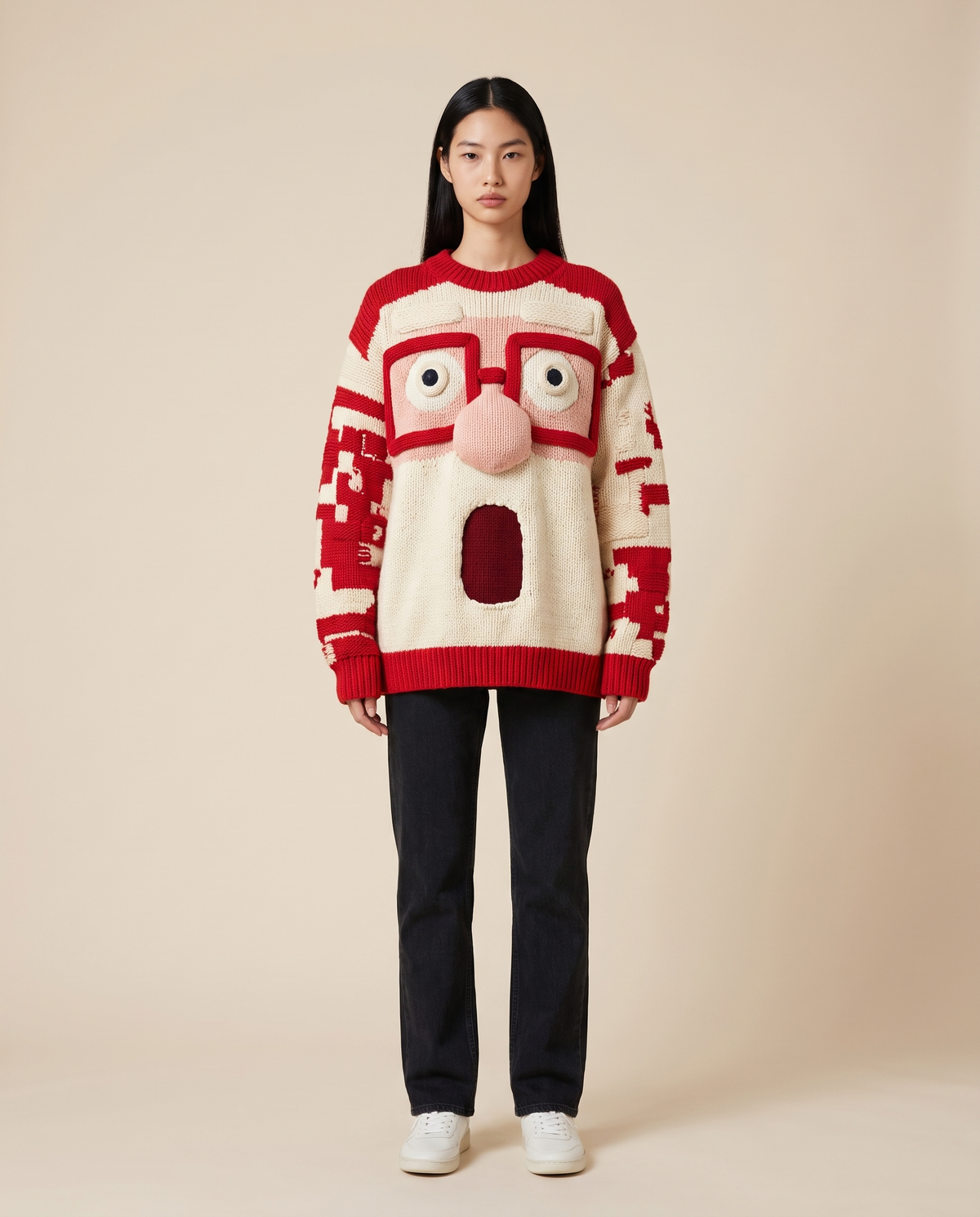 ONORA Santa Claus Christmas sweater - Surprised Santa Cream front