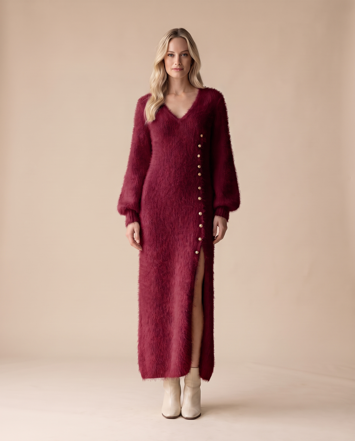 ONORA fluffy maxi lounge dress - burgundy