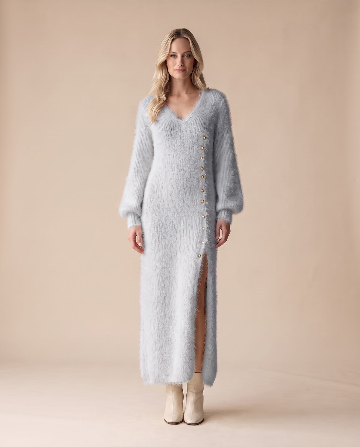 ONORA fluffy maxi lounge dress - light gray