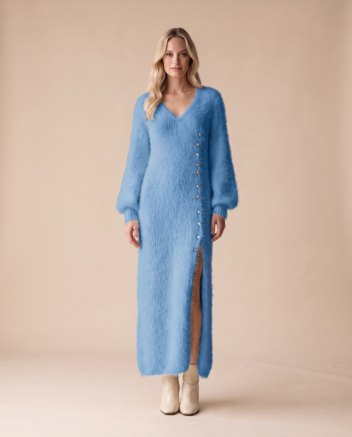 ONORA fluffy maxi lounge dress - light blue