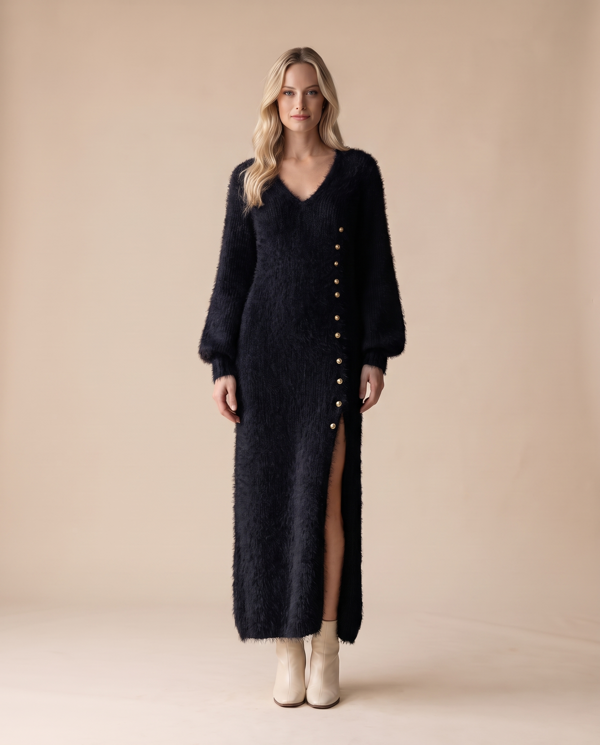 ONORA fluffy maxi lounge dress - black