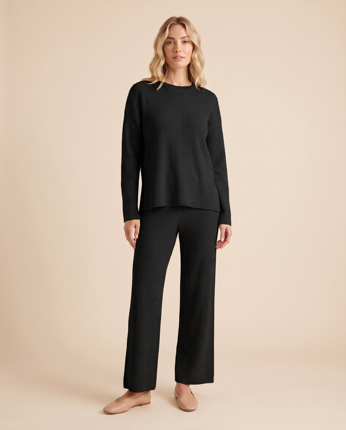 ONORA ribbed knit lounge set - black