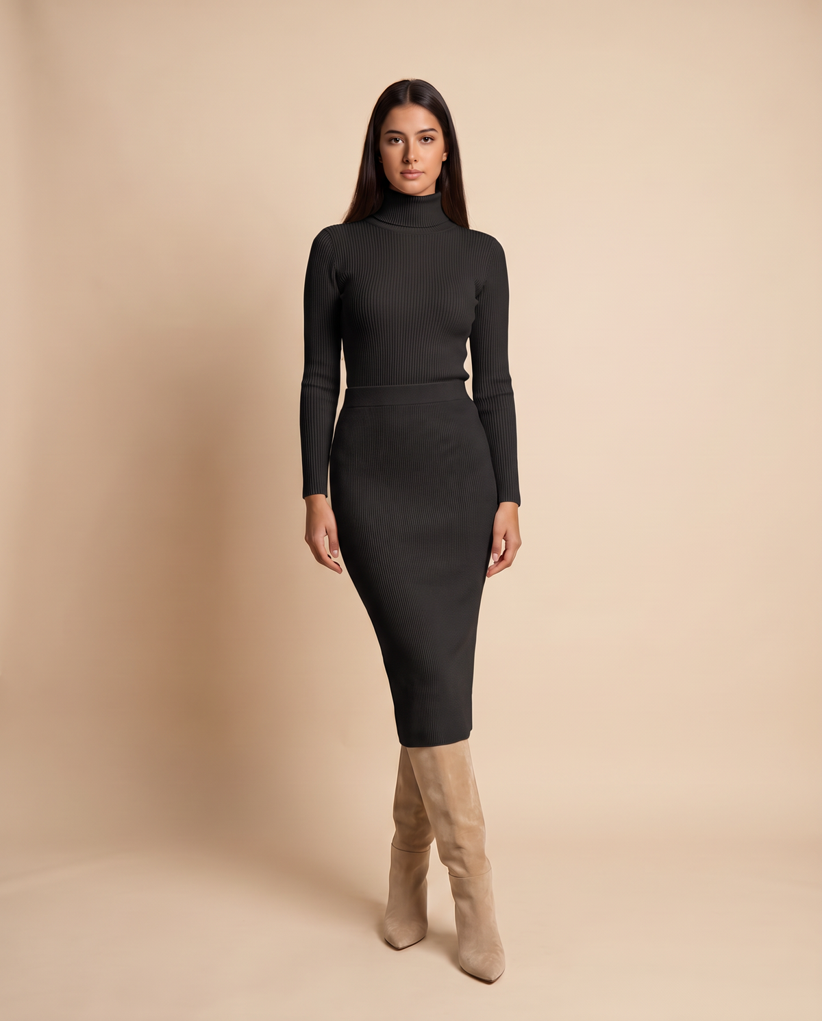 ONORA sweater and midi skirt set - black