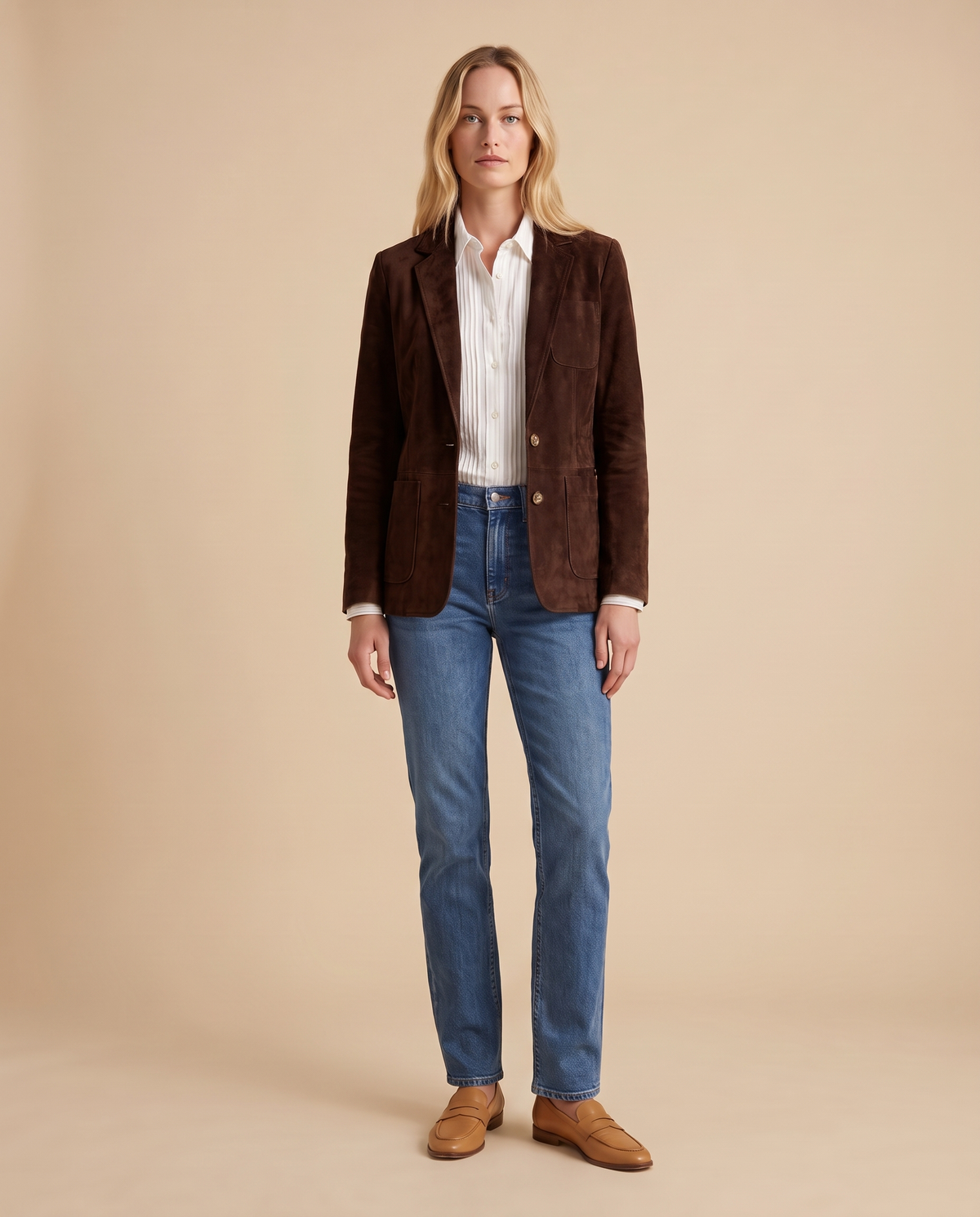 ONORA vintage faux suede blazer - Dark Brown