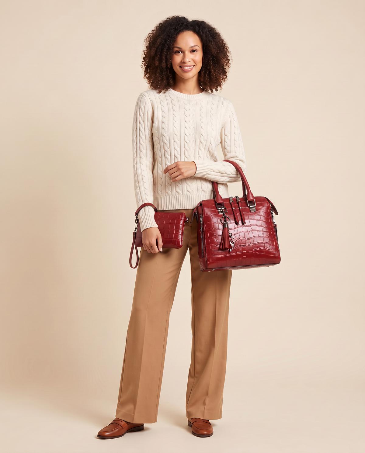 ONORA croc embossed tote bag set - Red