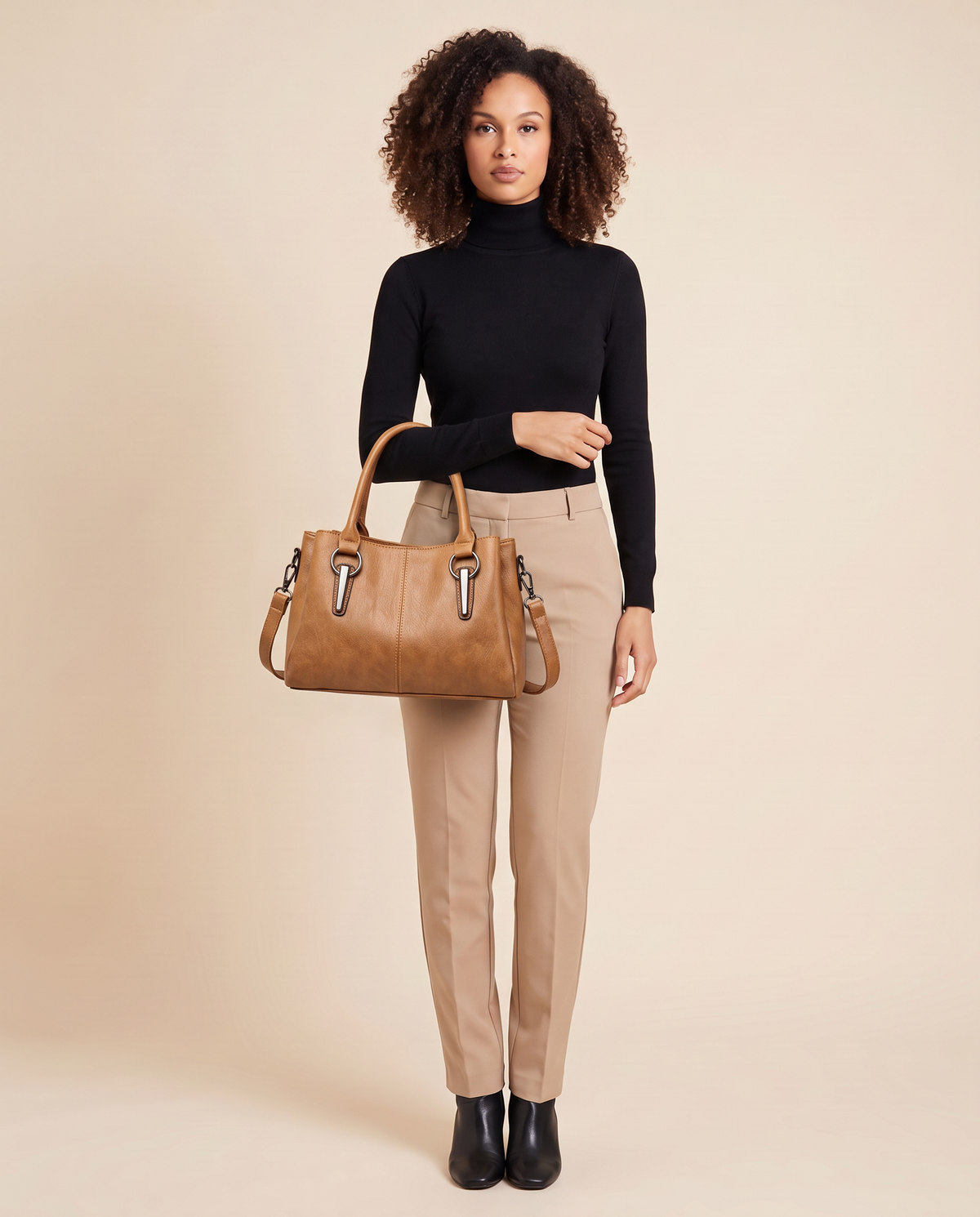ONORA vegan leather satchel handbag - Camel