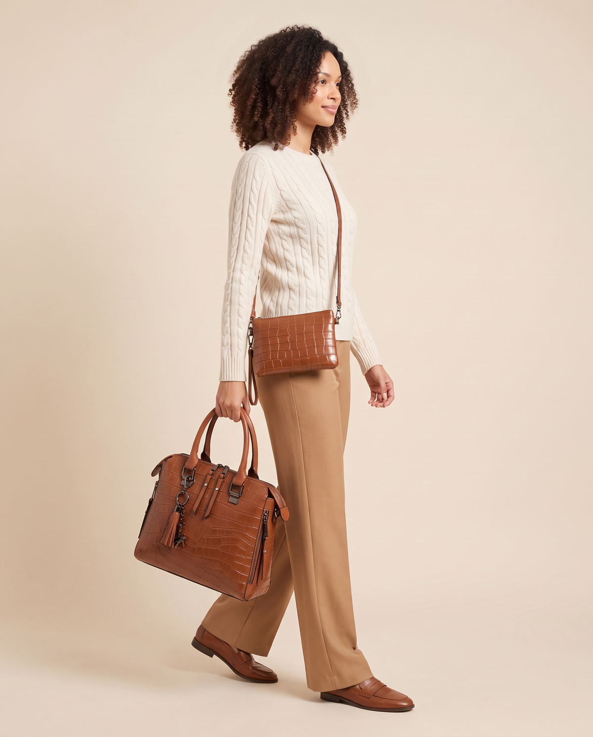 ONORA croc embossed tote bag set - side view