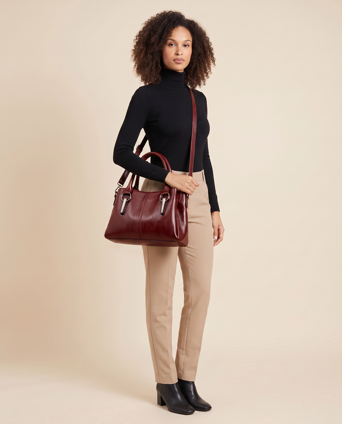 ONORA vegan leather satchel handbag - side view