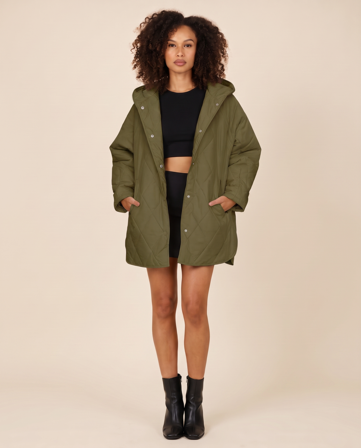 ONORA diamond quilted hooded puffer coat - olive green