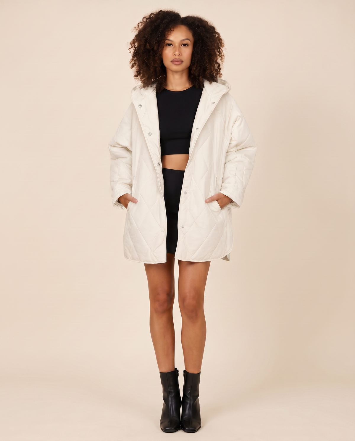 ONORA diamond quilted hooded puffer coat - white