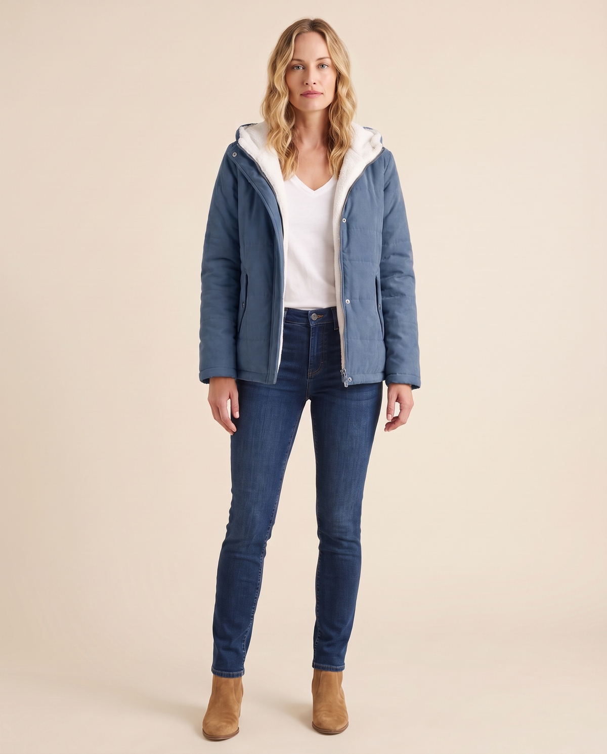 ONORA sherpa lined hooded padded jacket - blue
