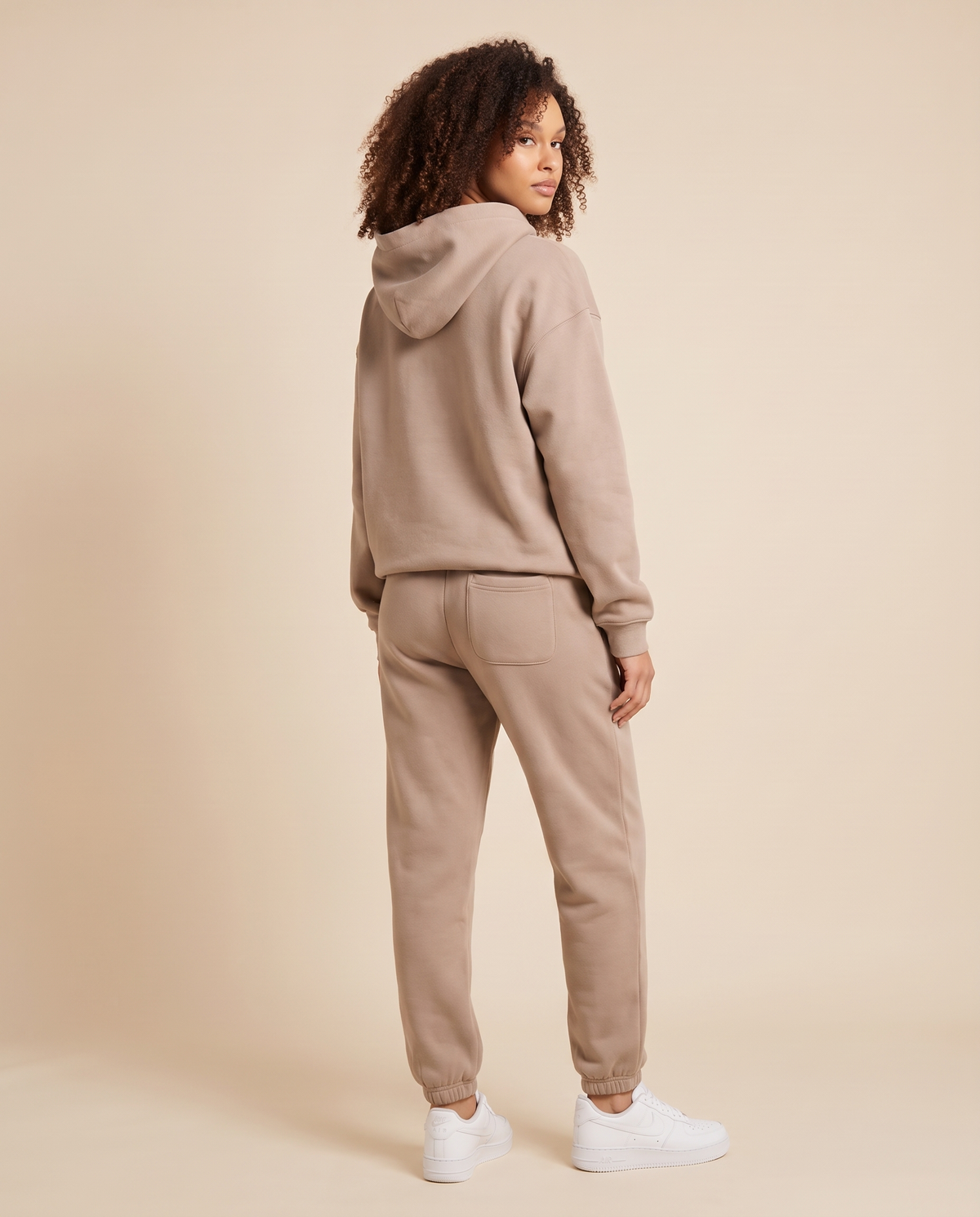 ONORA oversized hoodie tracksuit set - back view, light brown