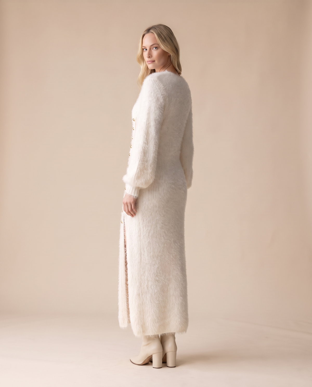 ONORA fluffy maxi lounge dress - back view, white